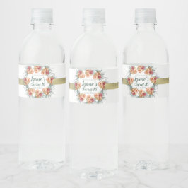 Etiqueta Para Botella De Agua Dulces Dieciséis Acuarela Floral Melocotón Verde