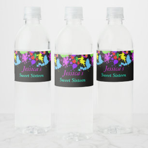 Etiqueta Para Botella De Agua Dulces Dieciséis con Pintura de Neón