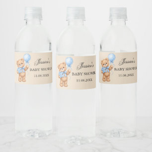 Etiqueta Para Botella De Agua Dulces para Baby Shower Oso de Pampas Azules Rosas