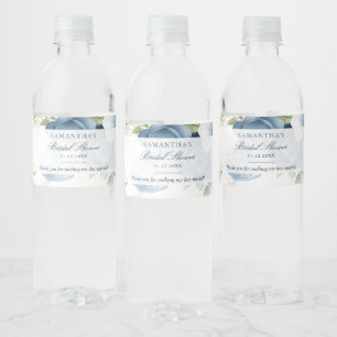 Etiqueta Para Botella De Agua Duste Blue Floral Watercolor Script Bridal Shower
