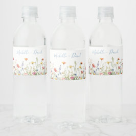 Etiqueta Para Botella De Agua Dusty Blue Colorful Rustic Boda de flores silvestr