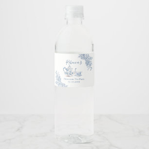 Etiqueta Para Botella De Agua Dusty Blue Victorian Garden Tea de la tarde