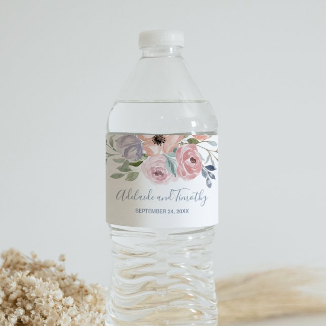 Etiqueta Para Botella De Agua Dusty Rosa Florals Boda (Subido por el creador)