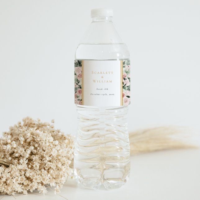 Etiqueta Para Botella De Agua Dusty Rosa Oro Sage Vintage Boda Verde (Subido por el creador)