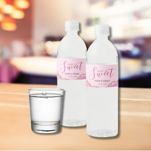Etiqueta Para Botella De Agua El Amor Es Dulce Bodas De Piedra De Ágata Dorada Y