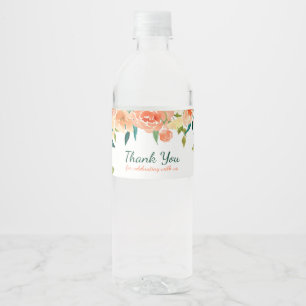 Etiqueta Para Botella De Agua El melocotón el   floral Baby Shower le agradece