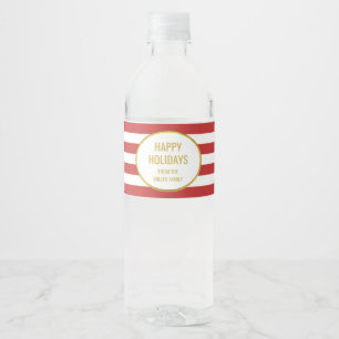Etiqueta Para Botella De Agua El rojo raya personalizado del oro buenas fiestas