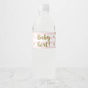 Etiqueta Para Botella De Agua El rosa de la nieve del oro raya el invierno Baby