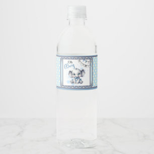Etiqueta Para Botella De Agua Elefante Azul Cutie - Pequeño cacahuete