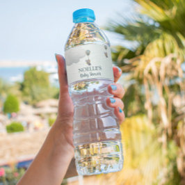 Etiqueta Para Botella De Agua Elefante bebé gris, globo de aire caliente en las 