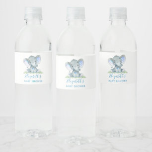 Etiqueta Para Botella De Agua Elefante de color agua Baby Shower Blue