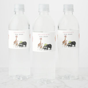 Etiqueta Para Botella De Agua Elefante lindo y Chica de Baby Shower con flores d