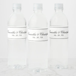 Etiqueta Para Botella De Agua Elegancia simple Boda Minimalista negro y blanco