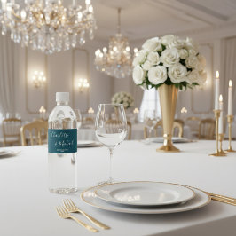 Etiqueta Para Botella De Agua Elegant Deep Teal Script Minimalist Wedding