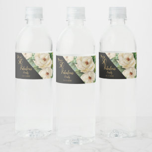 Etiqueta Para Botella De Agua Elegante 50 Y Fabulosa Floral Nocturno De Oro Negr
