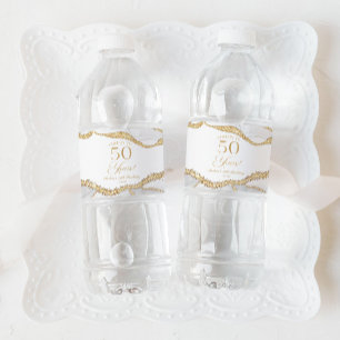 Etiqueta Para Botella De Agua Elegante Agata de Oro Blanco Cumpleaños 50