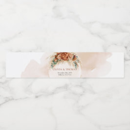 Etiqueta Para Botella De Agua Elegante arco de cobre y flores de borgoña