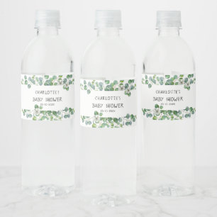 Etiqueta Para Botella De Agua Elegante Baby Shower de Acuarela Eucalipto