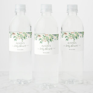 Etiqueta Para Botella De Agua Elegante Baby Shower Floral Eucalyptus Greenery