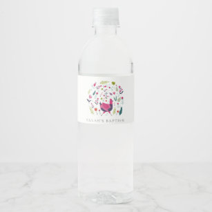Etiqueta Para Botella De Agua Elegante Baptismo de Birdie Floral Farm Folclórica