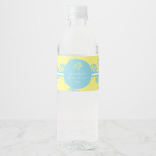 Etiqueta Para Botella De Agua Elegante bebé azul y amarillo floral
