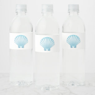 Etiqueta Para Botella De Agua Elegante Blue Seashell Nautical Beach Wedding