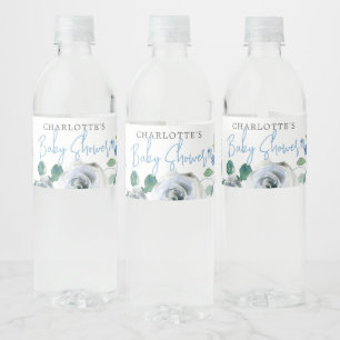 Etiqueta Para Botella De Agua Elegante Blue White Floral Spring Boy Baby Shower