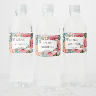 Etiqueta Para Botella De Agua Elegante Boda de acuarela Floral Boho