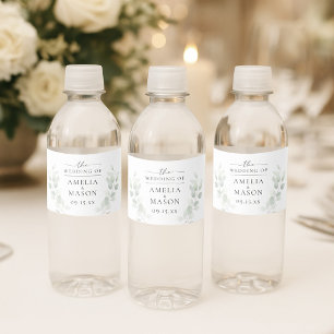 Etiqueta Para Botella De Agua Elegante Boda de Eucalipto Botánico
