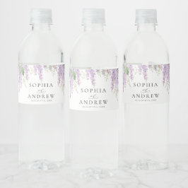 Etiqueta Para Botella De Agua Elegante Boda de Flores de Wisteria Púrpura