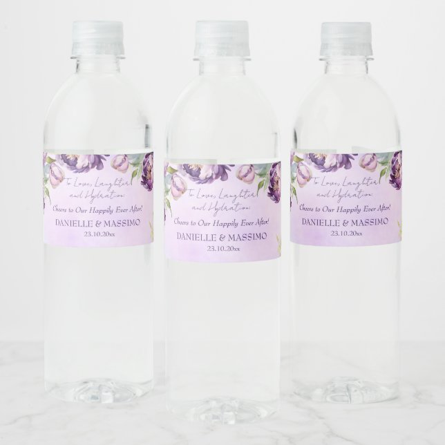 Etiqueta Para Botella De Agua Elegante boda de la glicinia lilac (Botellas)