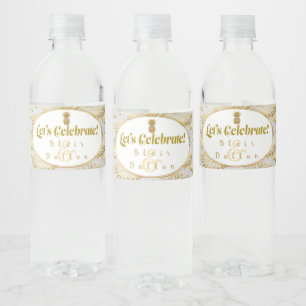 Etiqueta Para Botella De Agua Elegante Boda de Monstera "Celebremos"