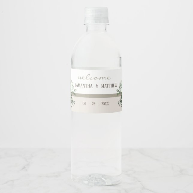 Etiqueta Para Botella De Agua Elegante Boda de vegetación (Anverso)