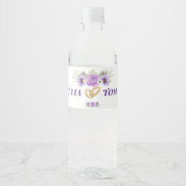 Etiqueta Para Botella De Agua Elegante Boda floral color púrpura de agua