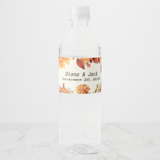 Etiqueta Para Botella De Agua Elegante Boda floral de otoño