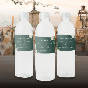 Etiqueta Para Botella De Agua Elegante Boda floral esmeralda de vegetación