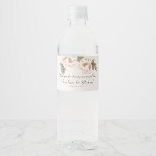 Etiqueta Para Botella De Agua Elegante Boda floral rosado de Peony en Rubor