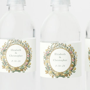 Etiqueta Para Botella De Agua Elegante Boda Floral Vintage Amarillo