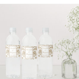 Etiqueta Para Botella De Agua Elegante Boda Purpurina de Burgos Blancos y Oro