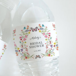 Etiqueta Para Botella De Agua Elegante Butterfly Wildflower Floral Bridal Shower