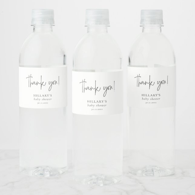 Etiqueta Para Botella De Agua Elegante caligrafía Baby Shower Gracias (Botellas)