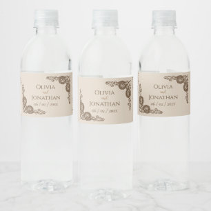 Etiqueta Para Botella De Agua Elegante Clásico Beige ornamentado Boda