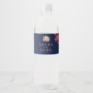 Etiqueta Para Botella De Agua Elegante Coral Floral y encaje