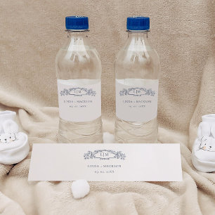Etiqueta Para Botella De Agua Elegante cresta botánica náutica monograma boda