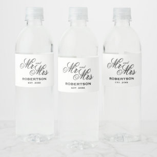 Etiqueta Para Botella De Agua Elegante ducha de novia Mr. y Mrs. name boda brida