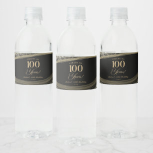 Etiqueta Para Botella De Agua Elegante Fiesta de Cumpleaños 100 de Ágata Negro O