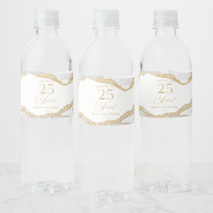 Etiqueta Para Botella De Agua Elegante Fiesta de Cumpleaños 25 Aniversario en Or