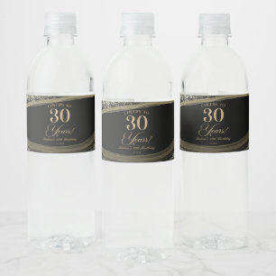 Etiqueta Para Botella De Agua Elegante Fiesta de Cumpleaños 30 de Agata Negra Do