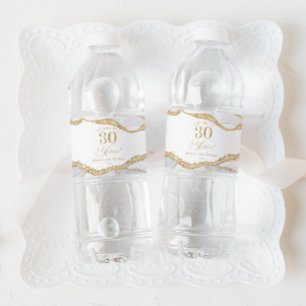 Etiqueta Para Botella De Agua Elegante Fiesta de Cumpleaños 30 en Oro Blanco Aga