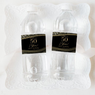 Etiqueta Para Botella De Agua Elegante Fiesta de Cumpleaños 50 de Ágata Negra Do